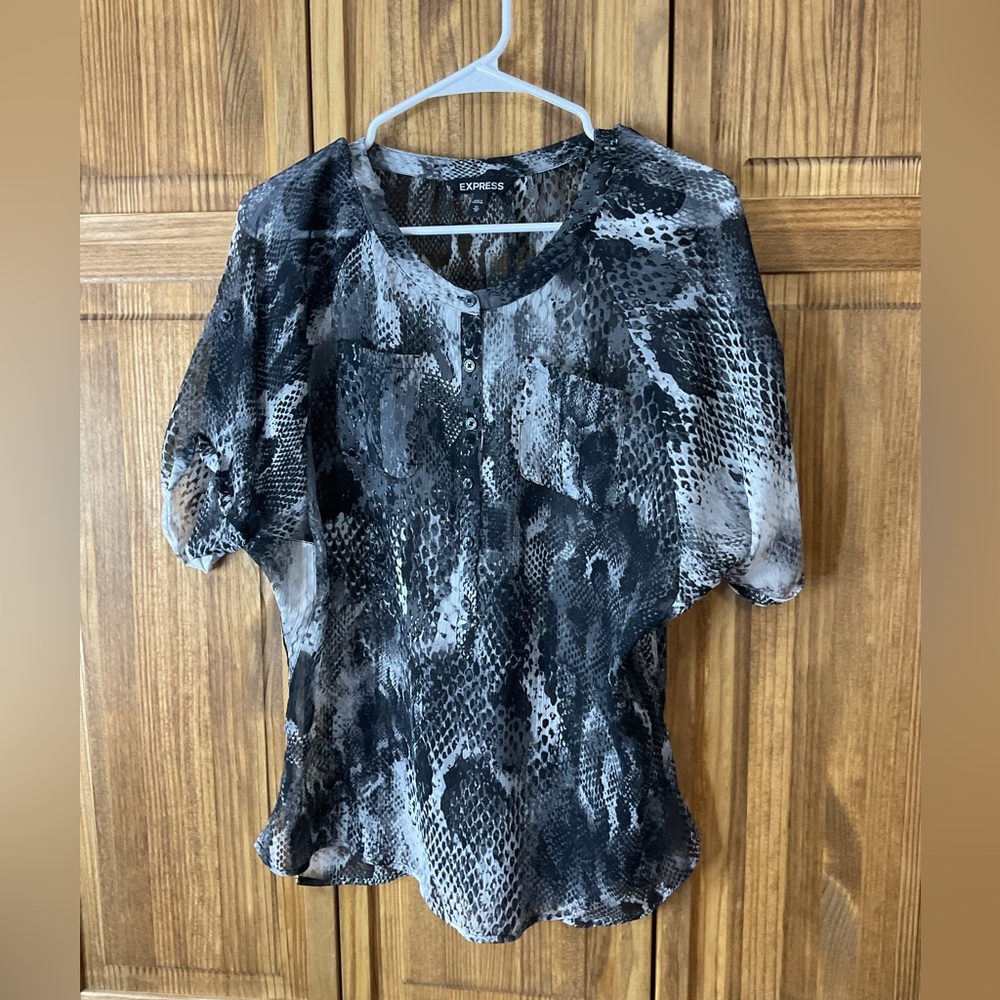 Express Sheer Snake Skin Print Blouse